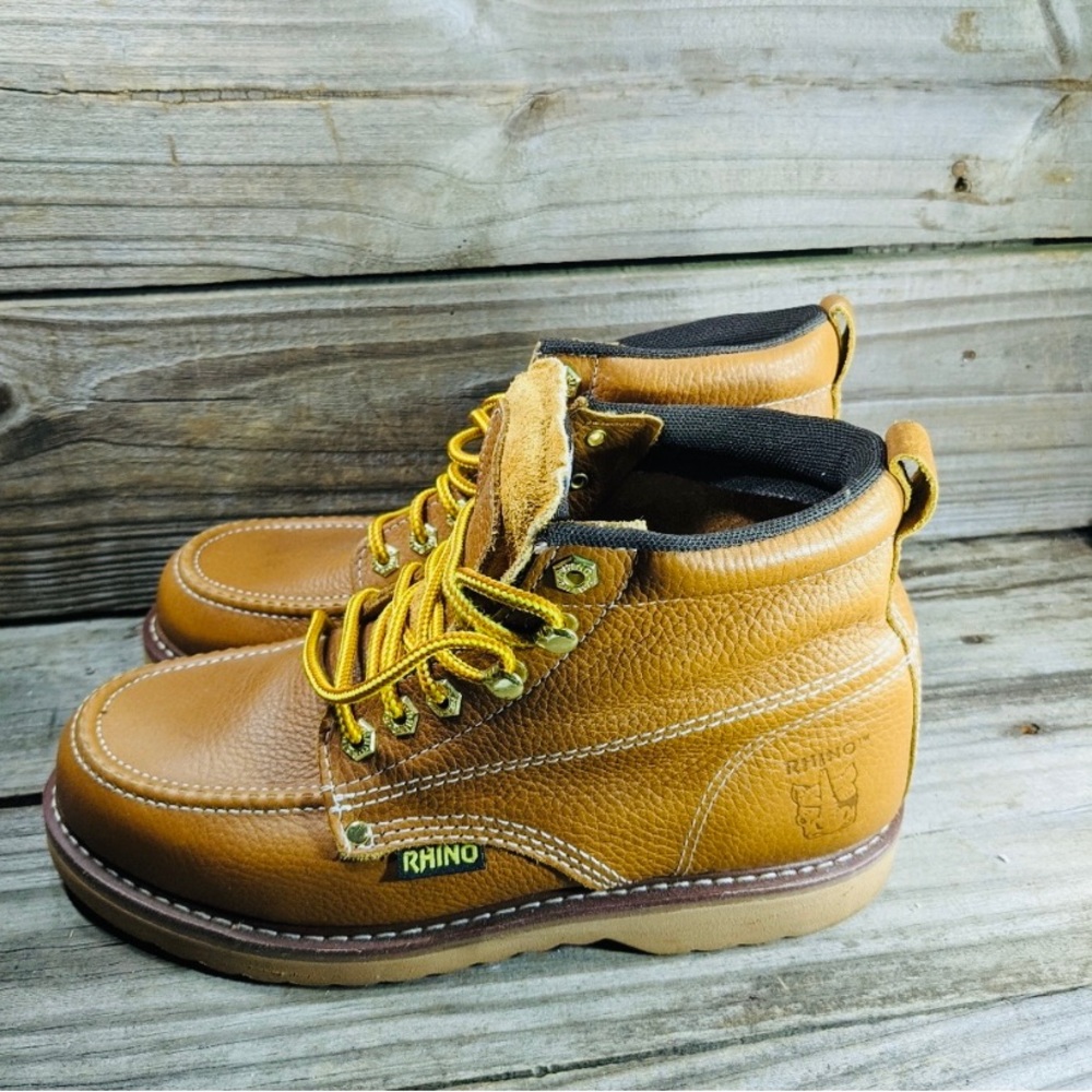 Rhino 62M26 Mens Tan 6 Inch Moc Toe Soft Toe Leather Boots Size 71/2 sh19